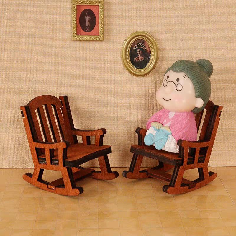 Handmade Miniature Wooden Frog Rocking Chair Ornament - DIY Decorative Accessory