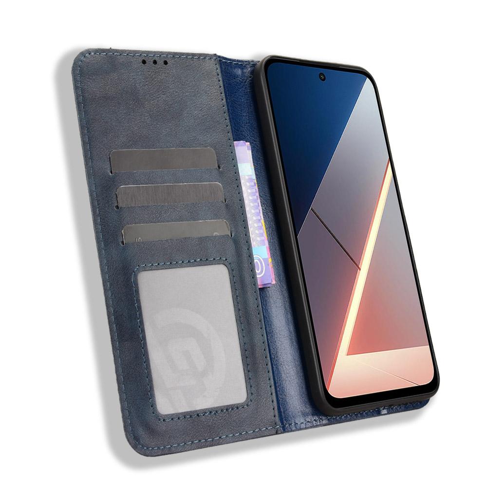 Для Xiaomi Poco M7 4G (169 мм) Кожаный чехол-кошелек с подставкой, ретро-текстурированный чехол для телефона