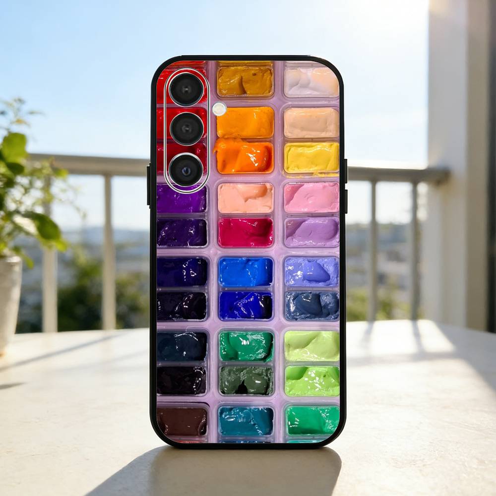 Watercolors Set Paint Palette Phone Case For Samsung A73,72,71,53,52,51,22,91,80, Soft Black Cover