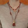 SWAH Vintage Nomadic Style Fruit Tassel Wood Bead Long Necklace with Ear Hook