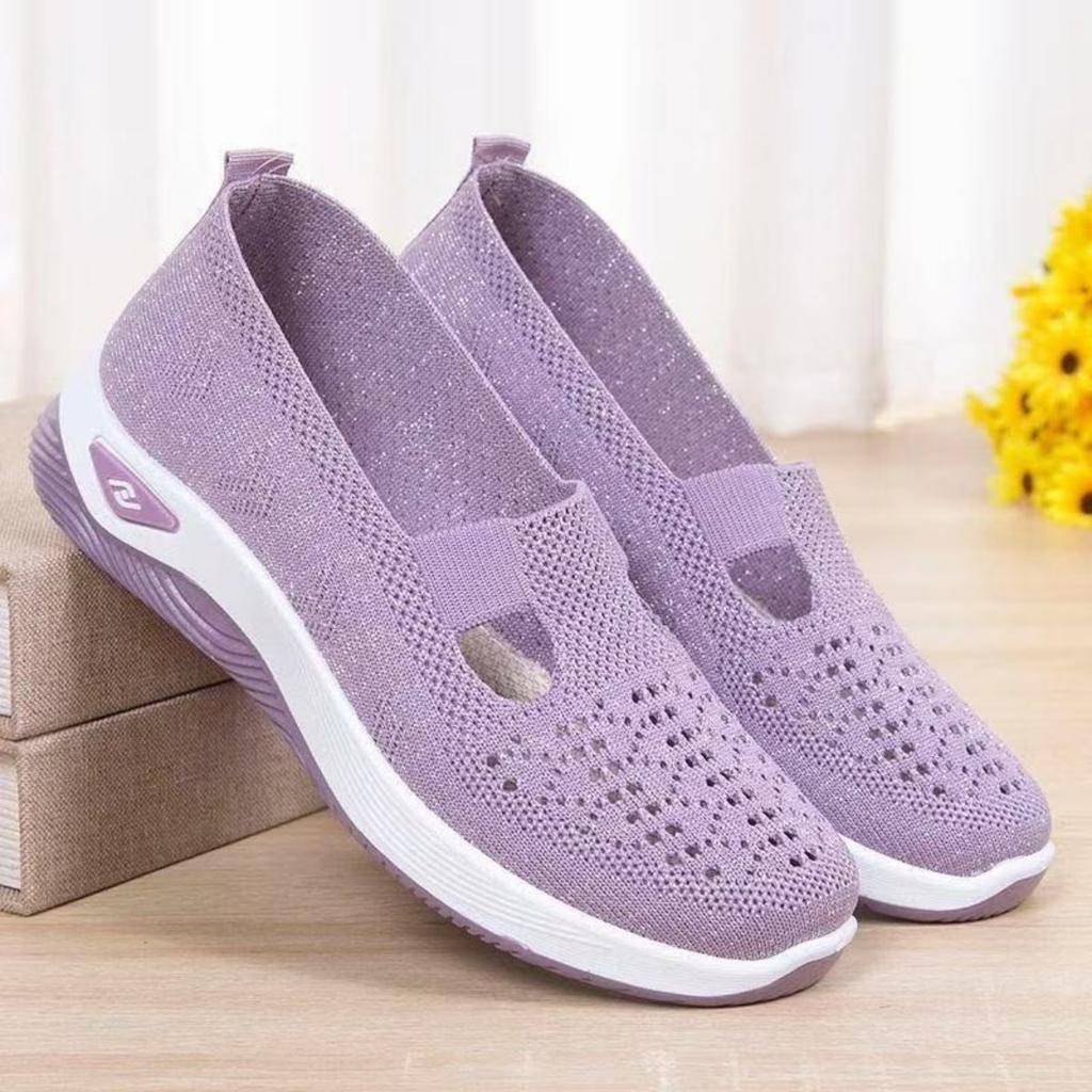 Breathable Mesh Knitted Sleeve Sports Shoes with Thick Bottom - Lightweight Casual Walking Shoes, Women's Sports Shoes, Low Cut Design