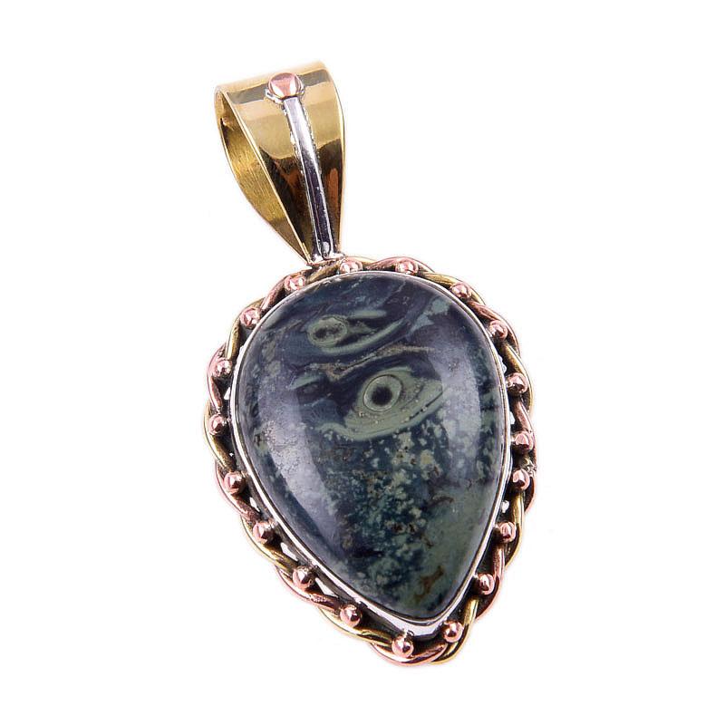 Натуральный зеленый питерсит драгоценный камень 925 пробы серебро двухцветный кулон 1,25'' W8J97