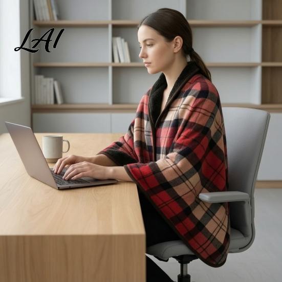 Air Conditioning Cold Protection Fleece Shawl Blanket with Buttons Thick Reversible Plaid Wearable Wrap Warm Winter Wrap for Kids Lap Throw