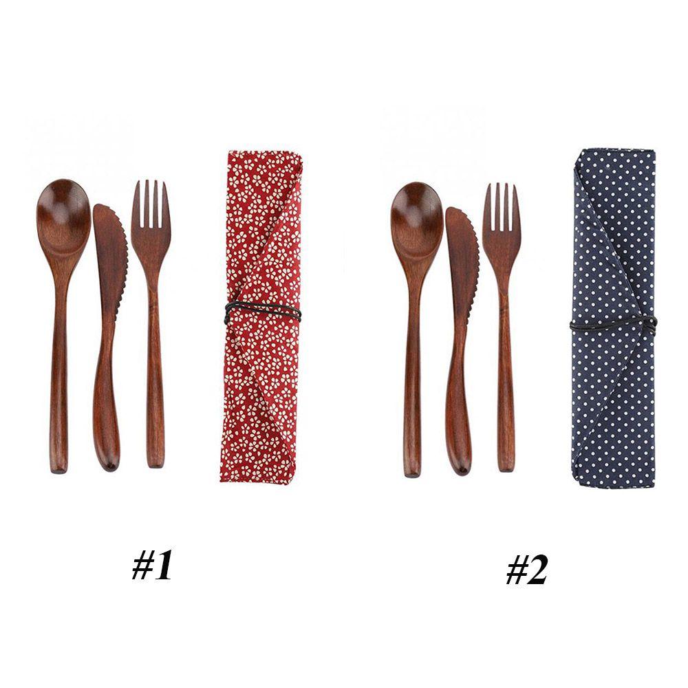 New Spoon Fork Portable Reusable Bamboo Flatware With Bags Wooden Cutlery