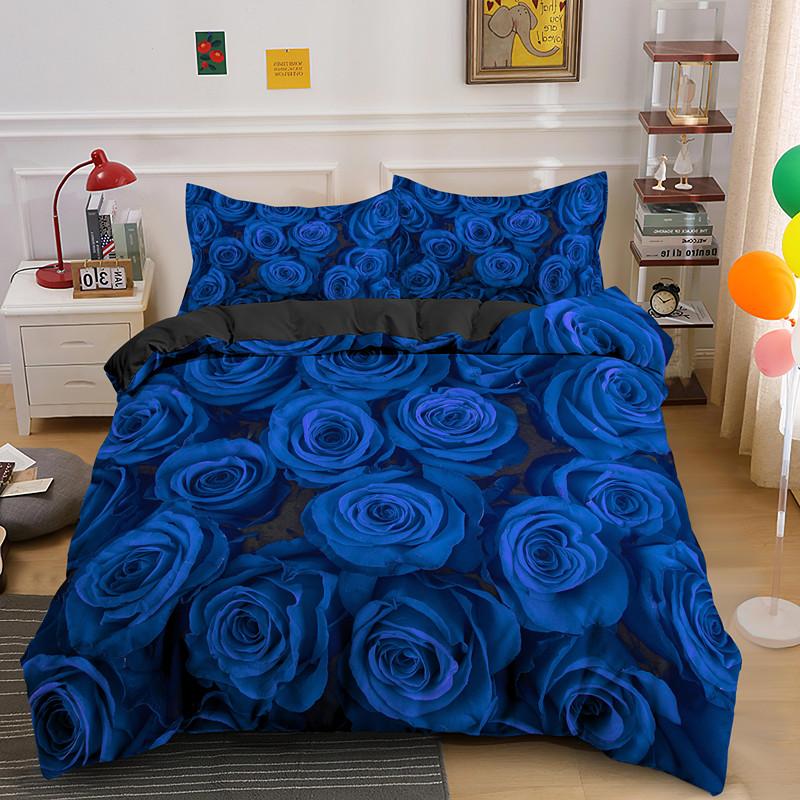 Red Rose King Queen Duvet Cover Romantic Flowers Bedding Set For Kids Teens Adults Girly 3D Floral Black Soft 2/3pcs Quilt Cover