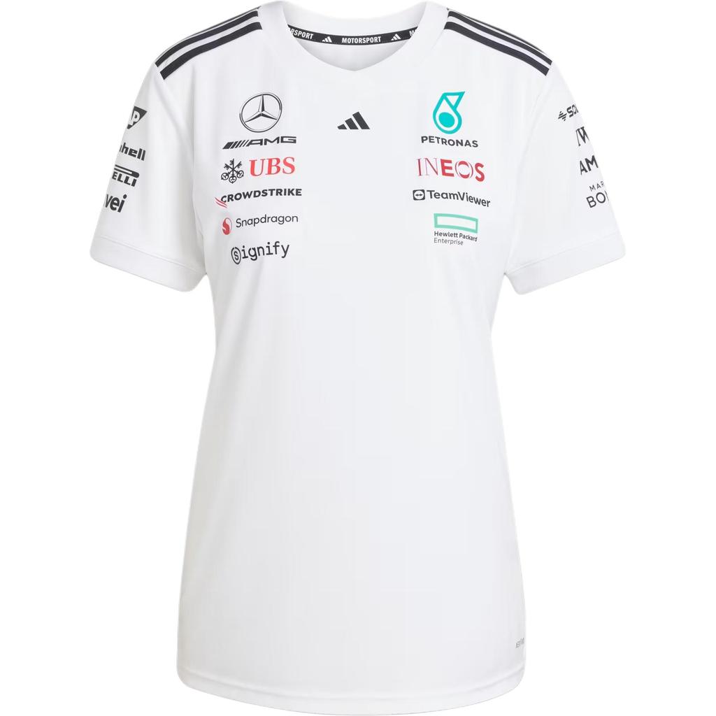 Adidas X Mercedes-Amg Petronas F1 Team Дышащая Модная Простая Удобная Футболка с Коротким Рукавом Женские Топы Белый Черный JX5799