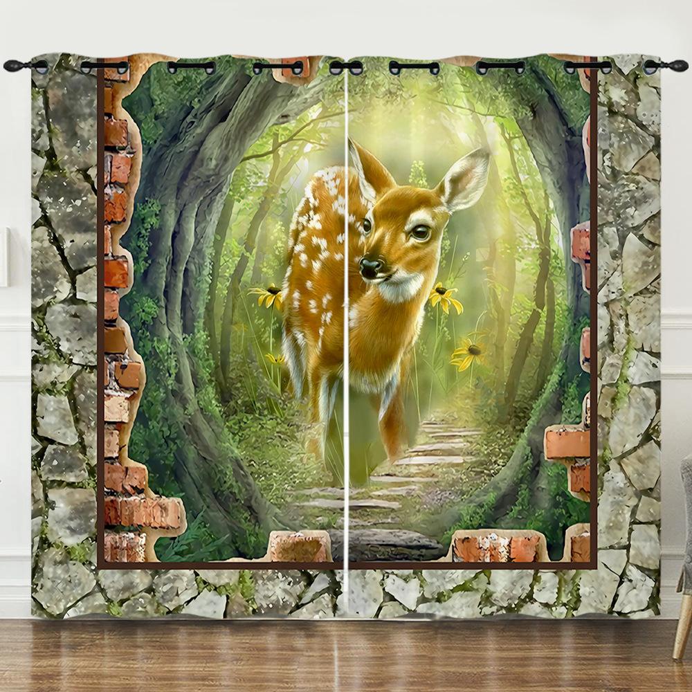 Штора Мультяшное Животное Олень Пейзаж Любовь 3D Цифровая Печать Блэкаут Штора На Люверсах