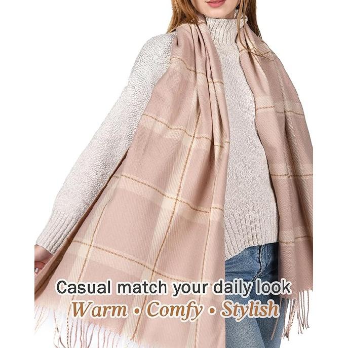 Winter Scarf for Women Shawl Cashmere Feel Tassel Plaid Large Oversized Scarves