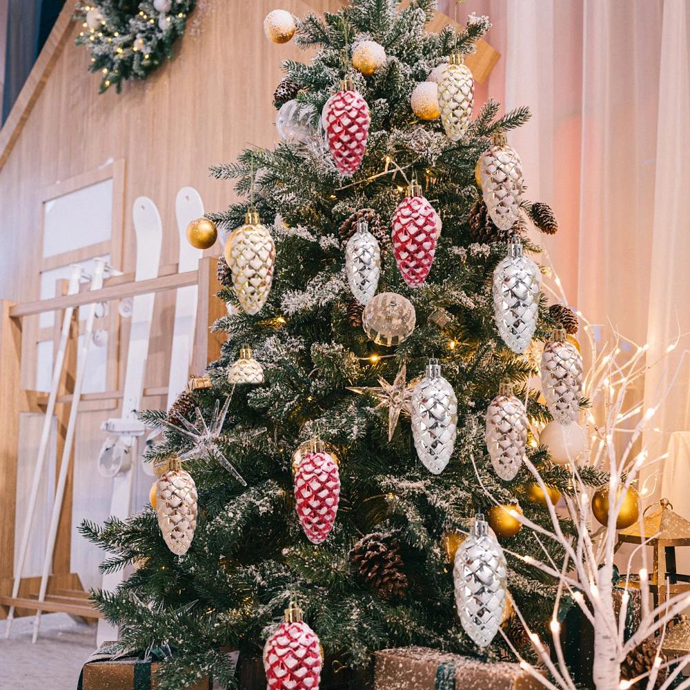 5Pcsbox Christmas Ball Ornaments Pine Nuts Ball Decor Christmas Tree Hanging Pendant Xmas New Year Party Garden Decor Supplies