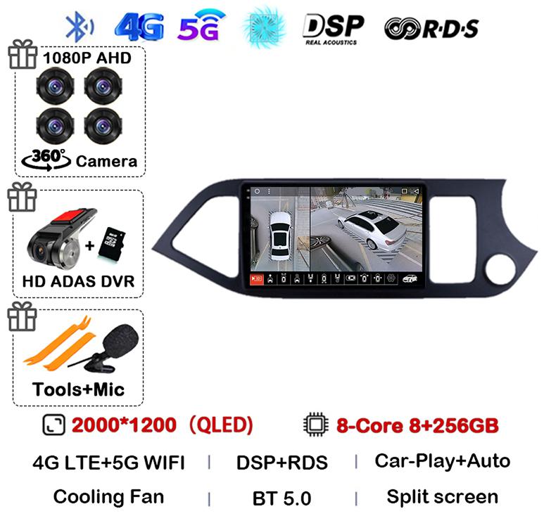 Android 14 WIFI+4G Carplay для KIA PICANTO Morning 2011 2012 2013 2014 2015 2016 RHD Car Radio GPS Multimidia Player Head Unit