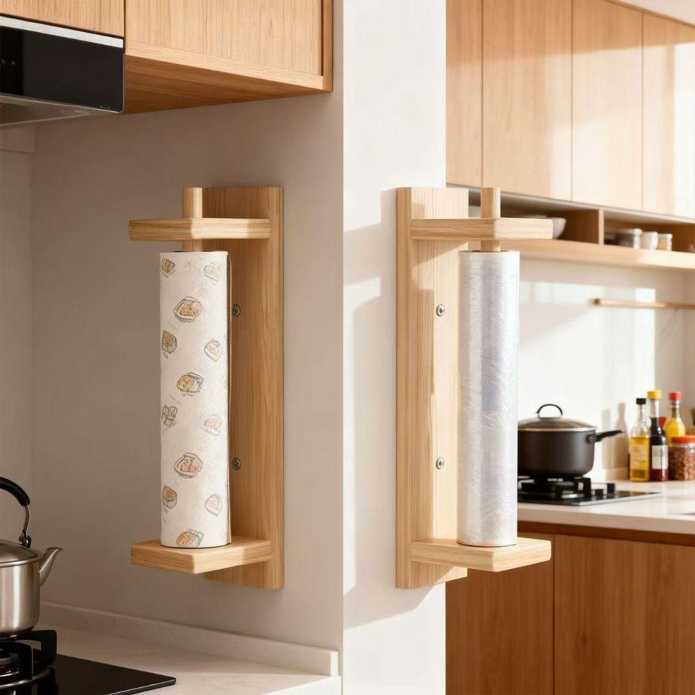 Wall Mounted Paper Towel Holder Wood Tissue Storage Holder Durable Roll Paper Hanger Home