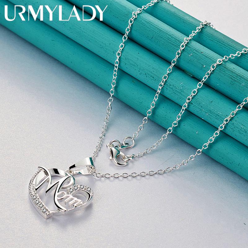 URMYLADY 925 стерлингового серебра сердечко циркон кулон 16-30 дюймов ожерелье для женщин модные ювелирные изделия