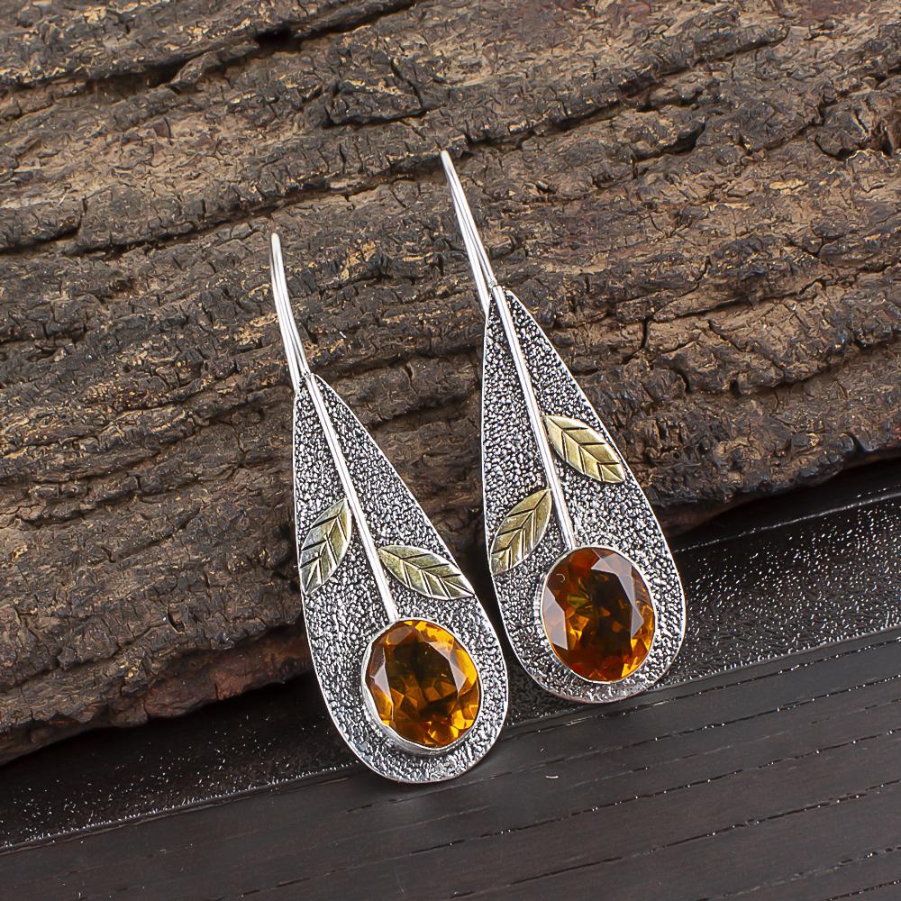 Citrine Earrings, 925 Solid Sterling Silver Gemstone Jewelry, Handmade Earrings, For Thanksgiving