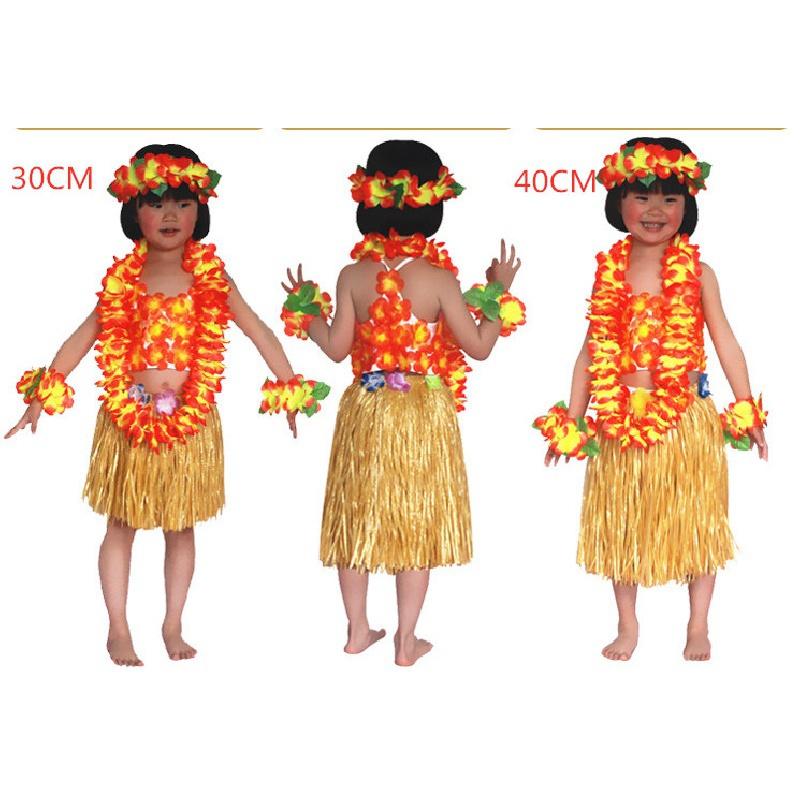 Анимация Ролевые игры Хэллоуин Косплей Костюм производительность 6 шт. утолщенный Гавайский цветок Лей повязка на голову гирлянда венок Хула юбка из травы бюстгальтер для детей