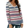 Женская модная повседневная футболка с длинным рукавом и V-образным вырезом в полоску с принтом и карманом