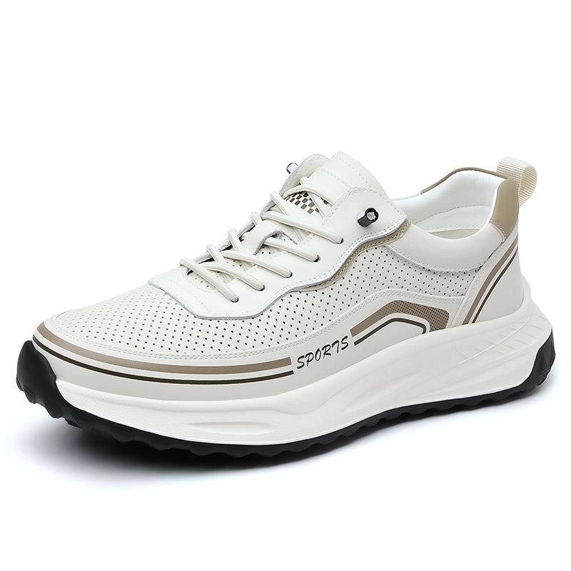 New Shoes for Men Leather Casual Shoes Breathable Microporous Sport Style White Flat Skate Shoes Youth Cool Sneakers