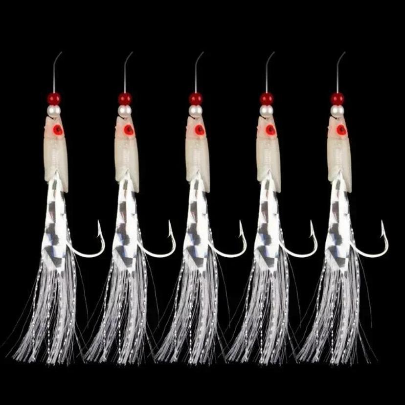 Новый набор разноцветных приманок для ловли креветками Мягкая приманка с серебристой чешуей и крючком с зазубринами Рыболовные снасти Для пресной и соленой воды