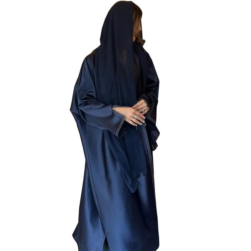 MQ191 Мусульманская атласная абая: Ближневосточный длинный халат, кардиган оверсайз однотонный