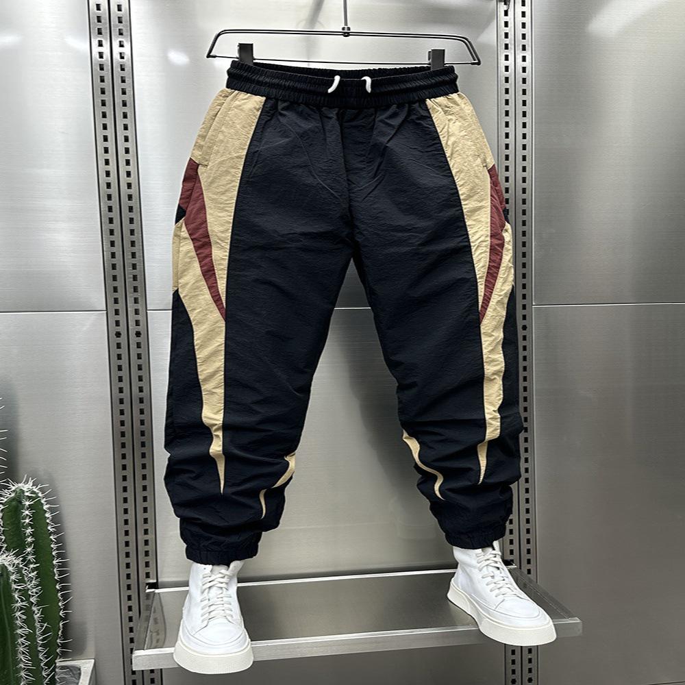 Мужские быстросохнущие гаремные брюки облегающего кроя: Цветовой блок, Эластичная талия, Повседневный летний стиль