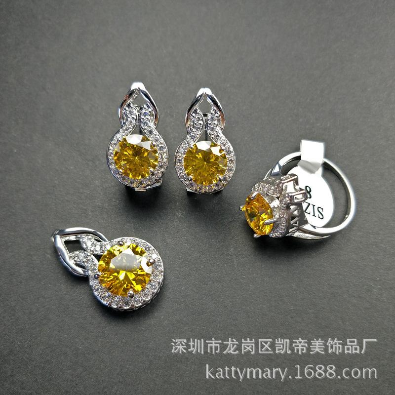 Gourd Necklace Zircon Jewelry Set Luxury Necklace Ring Three-Piece Set Of Earrings Stud Set Mixed Batch Multicolor