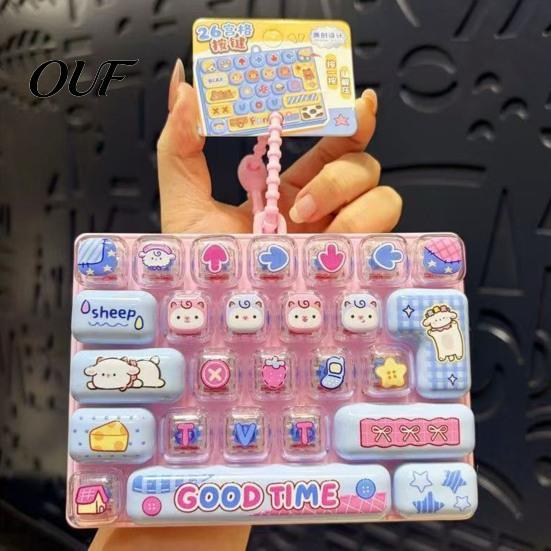 Interactive Keychain Accessory 26-Key Keyboard Fidget Toy, Cute Cartoon Clicky Clicker Toy with Desk for Stress Keychain, Backpack Charm Pendant