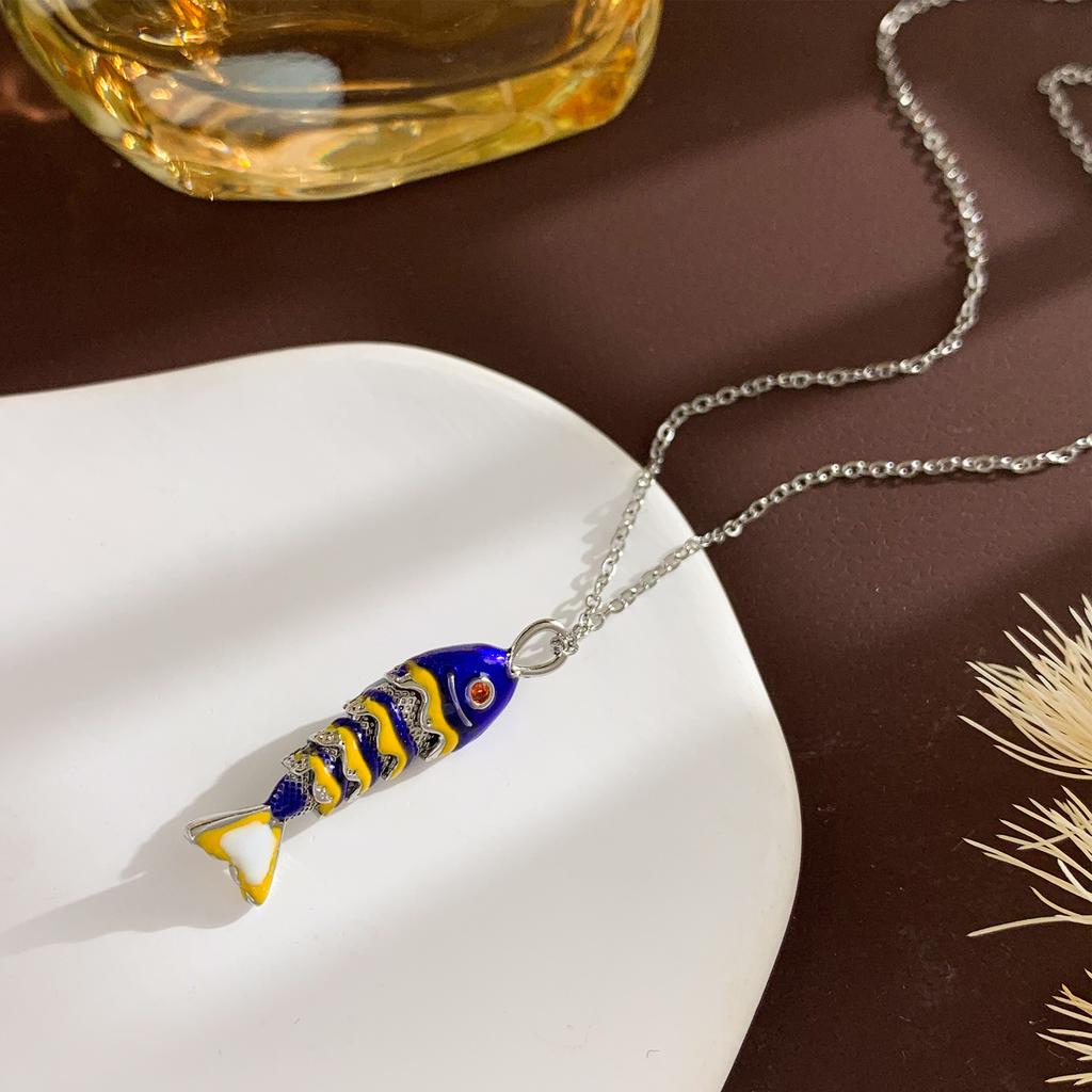 Ожерелье Подвижная Рыба Ожерелье Эмаль Национальный Стиль Продвинутое Чувство Не Выцветает Цепочка на Ключицу