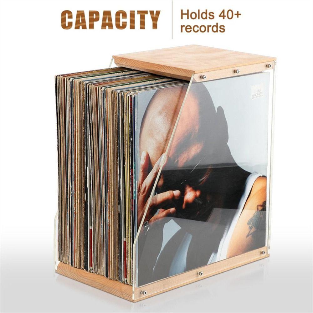 Stable Structure Wooden Record Holder Solid Wood Vinyl Display Stand Desktop Decoration