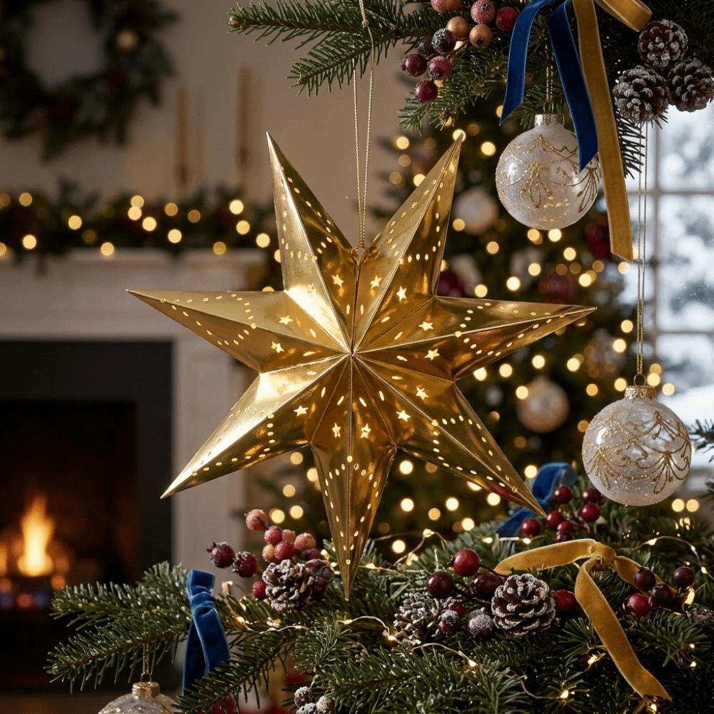 Colorful Paper Star Pendant Hollow Out Christmas Tree Ornament Xmas Decor Eid Mubarak