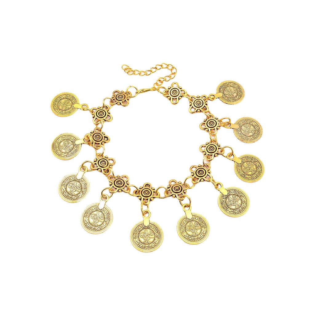 Этническая племенная монета кисточки браслет на лодыжку цепь для женщин цепочка на ногу с регулируемой длиной аксессуары для пляжа и танцев