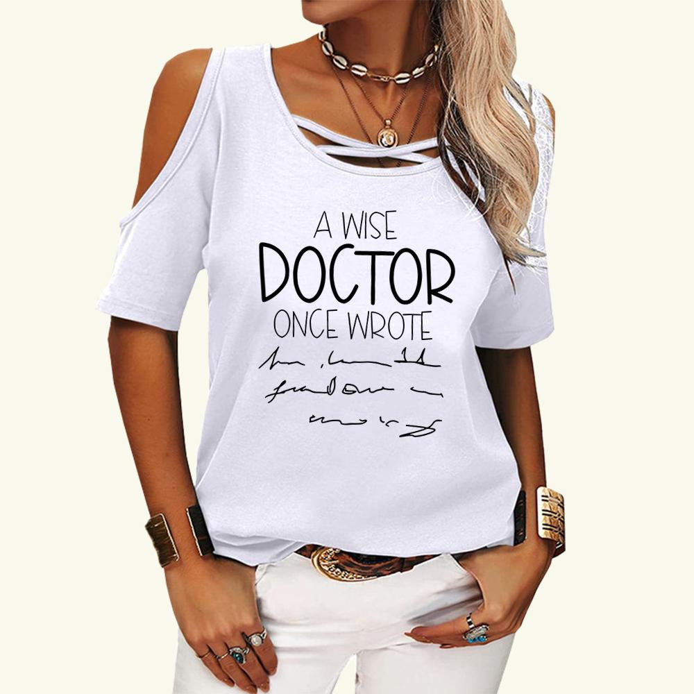 Женская модная футболка с открытыми плечами, летняя футболка с круглым вырезом и коротким рукавом, пуловер, женская повседневная футболка с буквенным принтом