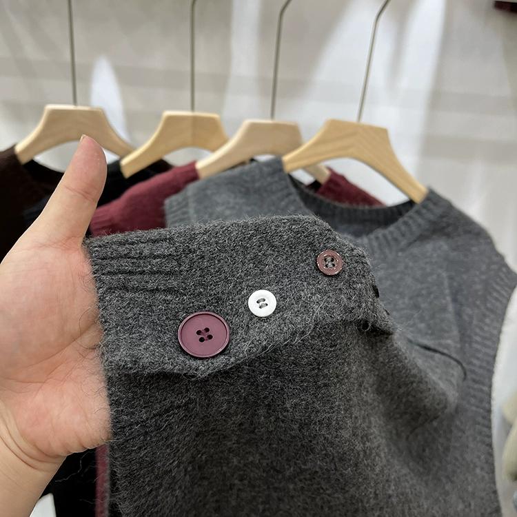 Dimanaf Осень 2025 Женский жилет без рукавов Вязаные свитера Пуговицы Красный Повседневный стиль Свободный свитер