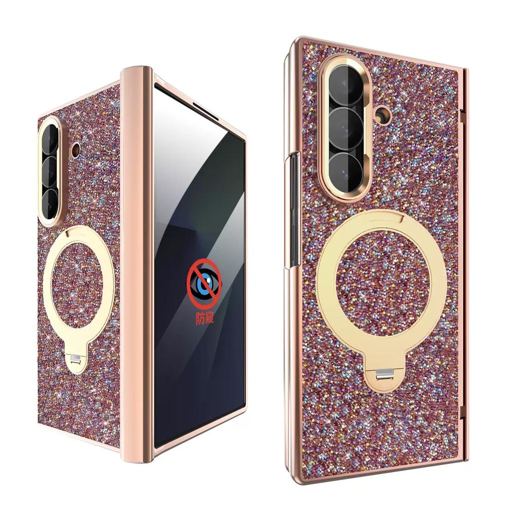 Luxury Diamond Crystal Magnetic Phone Case with Anti-privacy for Samsung Galaxy Z Fold 7 ZFold 6 PC Phone Case