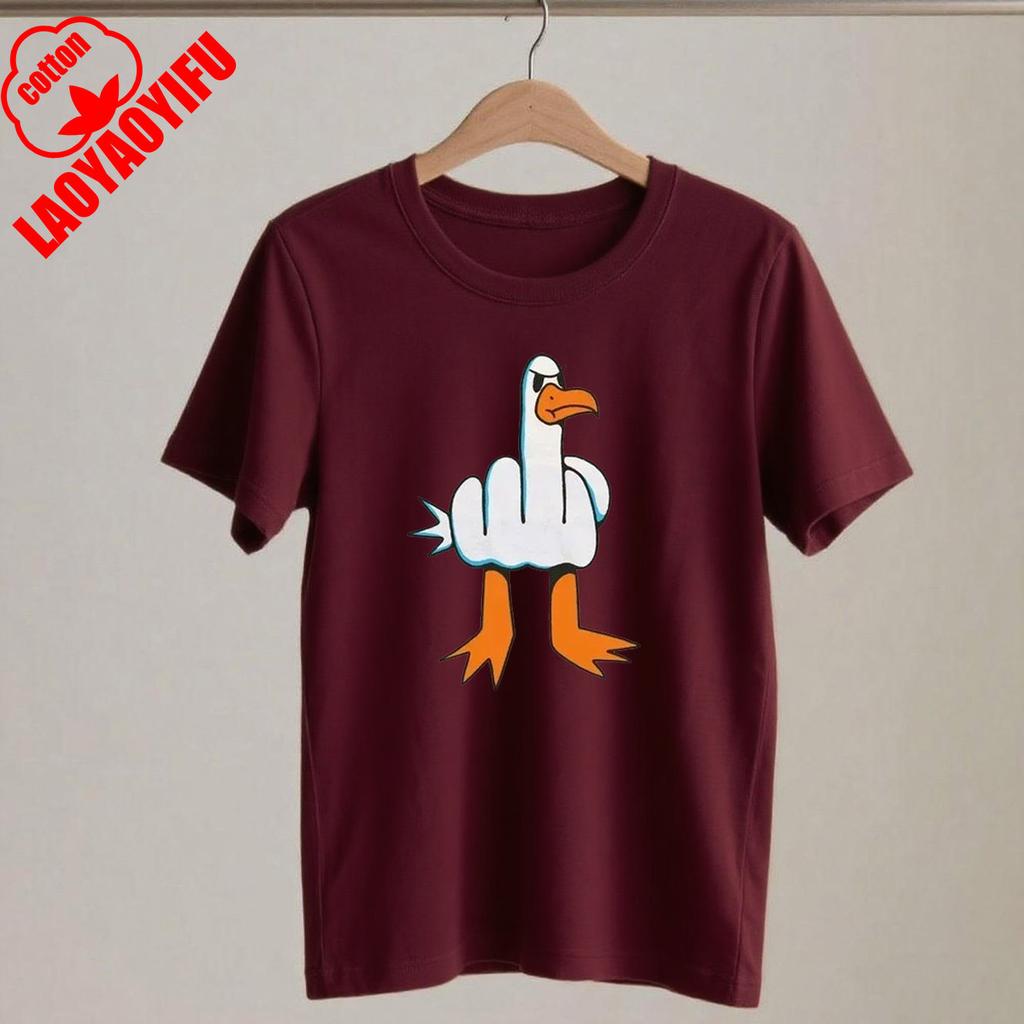 Mens Funny T-Shirt Rude Seagull Design Regular Fit Cotton Tee Women Men Print Cartoon Graphic Cotton T Shirts Breathable Workout