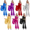 Womens 60 70s Disco Costume Hippie Outfits Halloween Carnival Party Hip-hop Dance Costumes Shiny Metallic Bodysuit Jumpsuit
