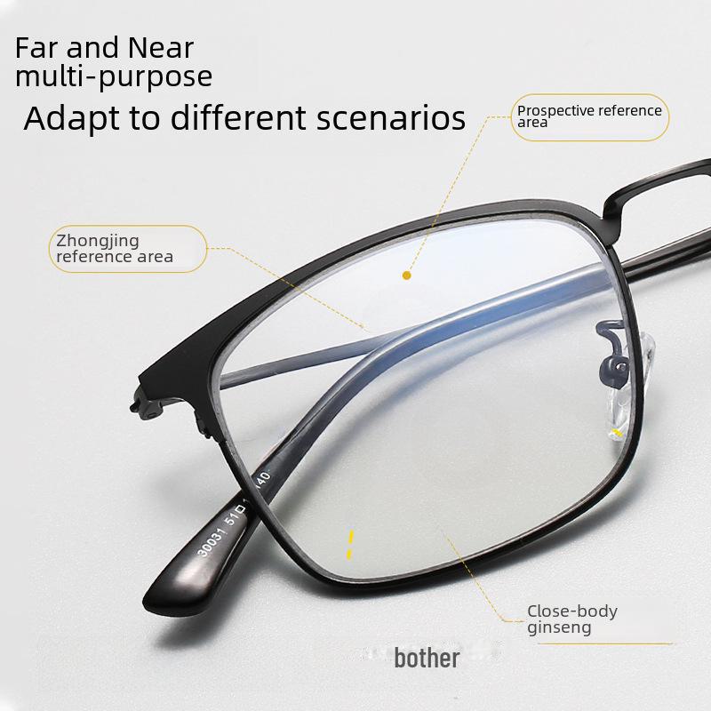 Прогрессивные бифокальные очки высокой четкости с защитой от синего света: Металлическая полуоправа, линзы, меняющие цвет, для ближнего и дальнего зрения для пожилых людей.