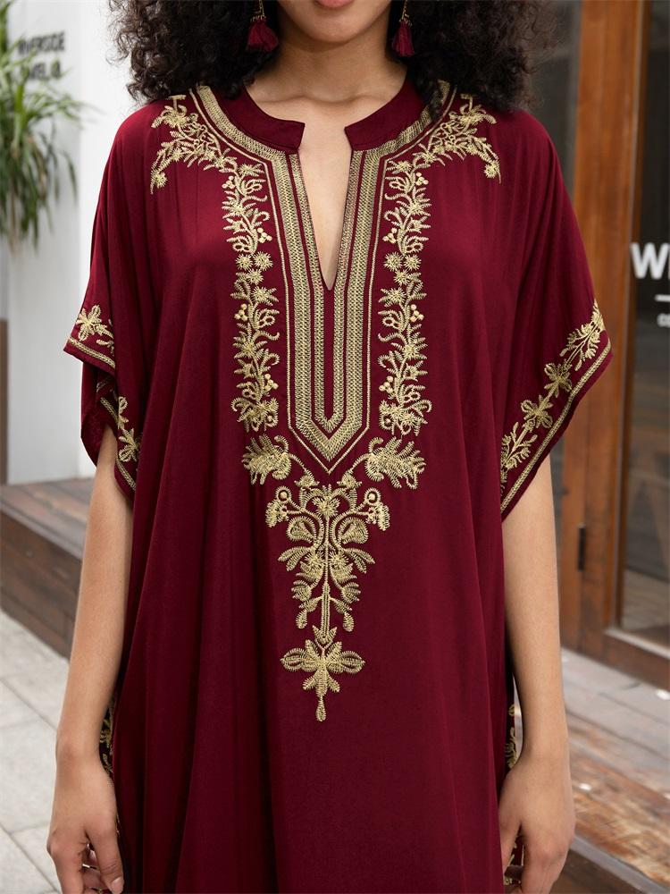 EDOLYNSA Шикарный сексуальный халат-кафтан с золотой вышивкой и v-образным вырезом больших размеров, 2024, женские уютные наряды для отпуска, пляжное платье, купальник, накидка Q1667