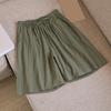 Women Casual Shorts Elastic Waist Drawstring Pockets Shorts Solid Color Wide Leg Loose Short Pants