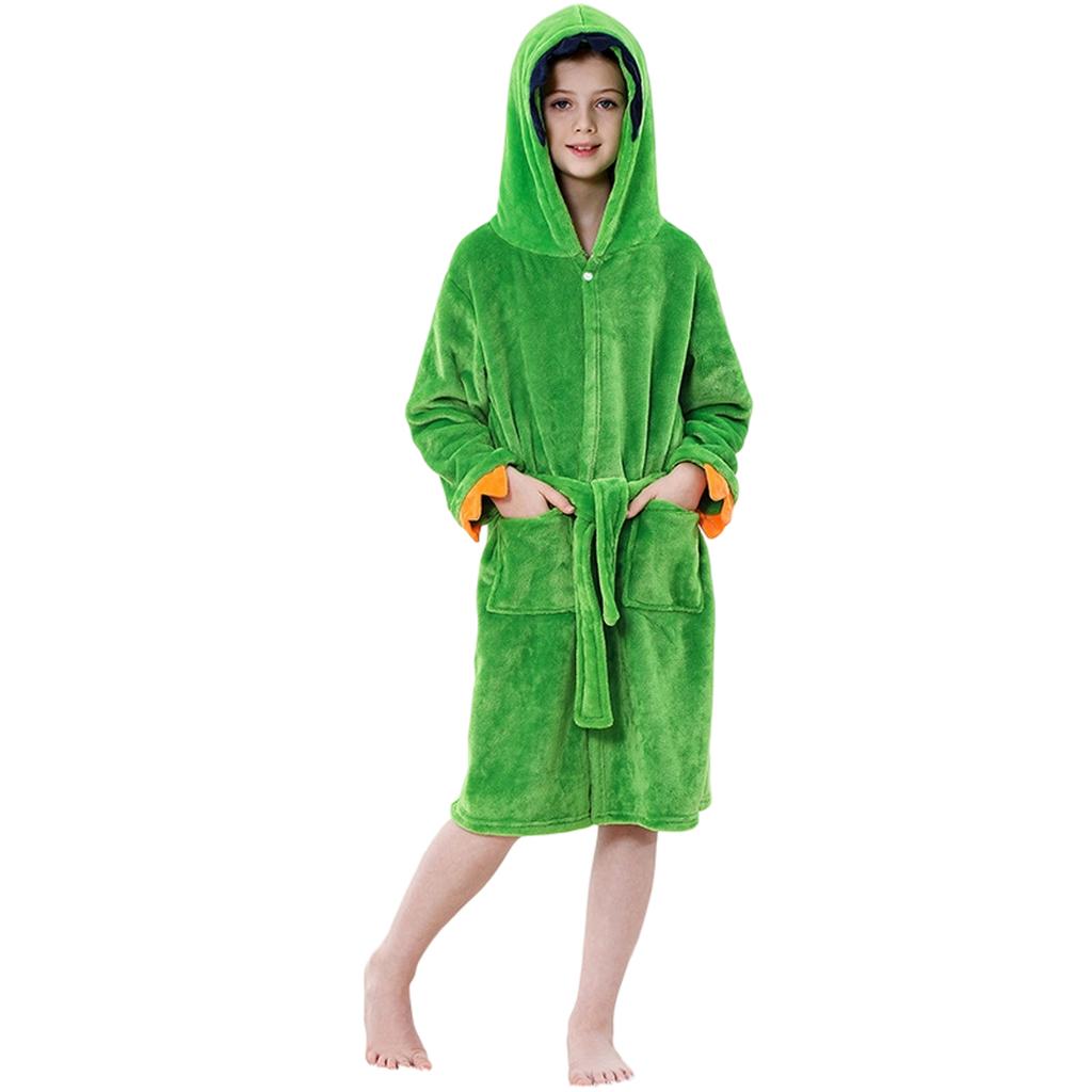 Детская модная повседневная флисовая ночная рубашка с капюшоном, на пуговицах, с карманом, юбка-ночная рубашка