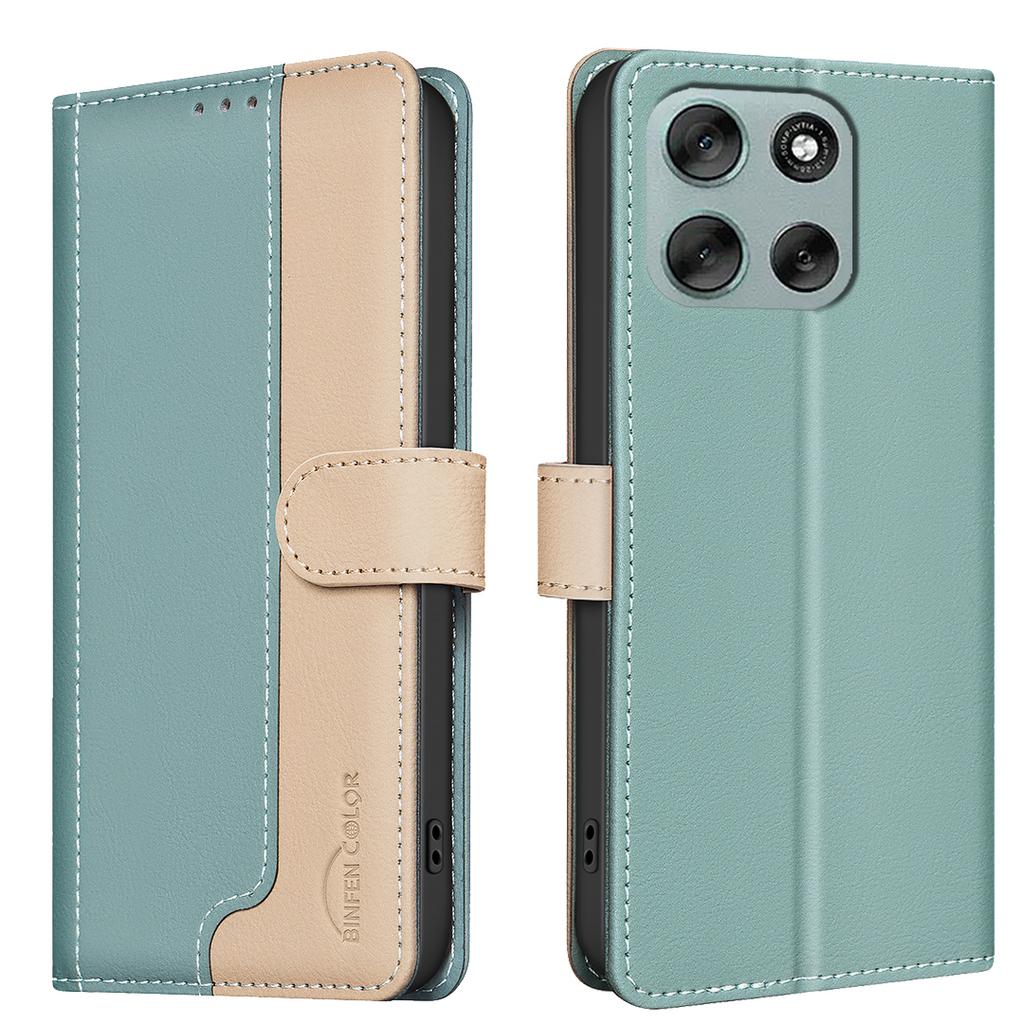 For Motorola Moto G56 5G Leather Case BINFEN COLOR Splicing Color RFID Blocking Wallet Stand Phone Cover