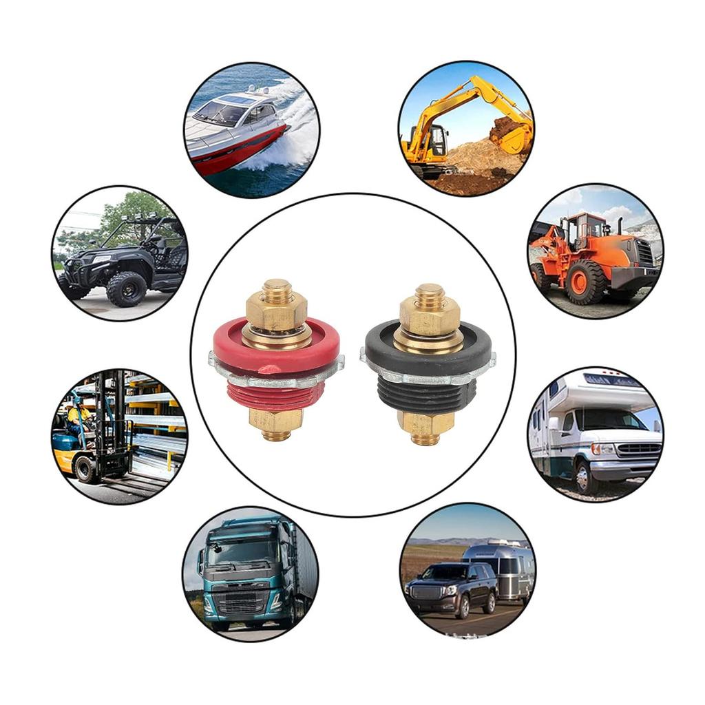 2 Pcs 3/8In Thru Panel Battery Terminal Connector, Battery Terminal Stud 250A Positive Negative Junction Stud Post Replacement For Cars Rvs Ships