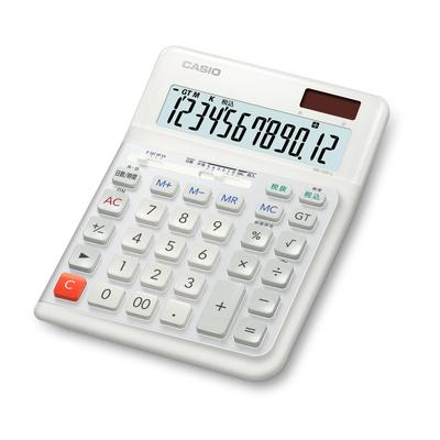 Casio Эргономичный калькулятор для левшей, расчет времени 12 дней, настольный, сертифицирован Eco Mark, люди, цифры и функции, тип, белый, DE-12D-L-WE-N,