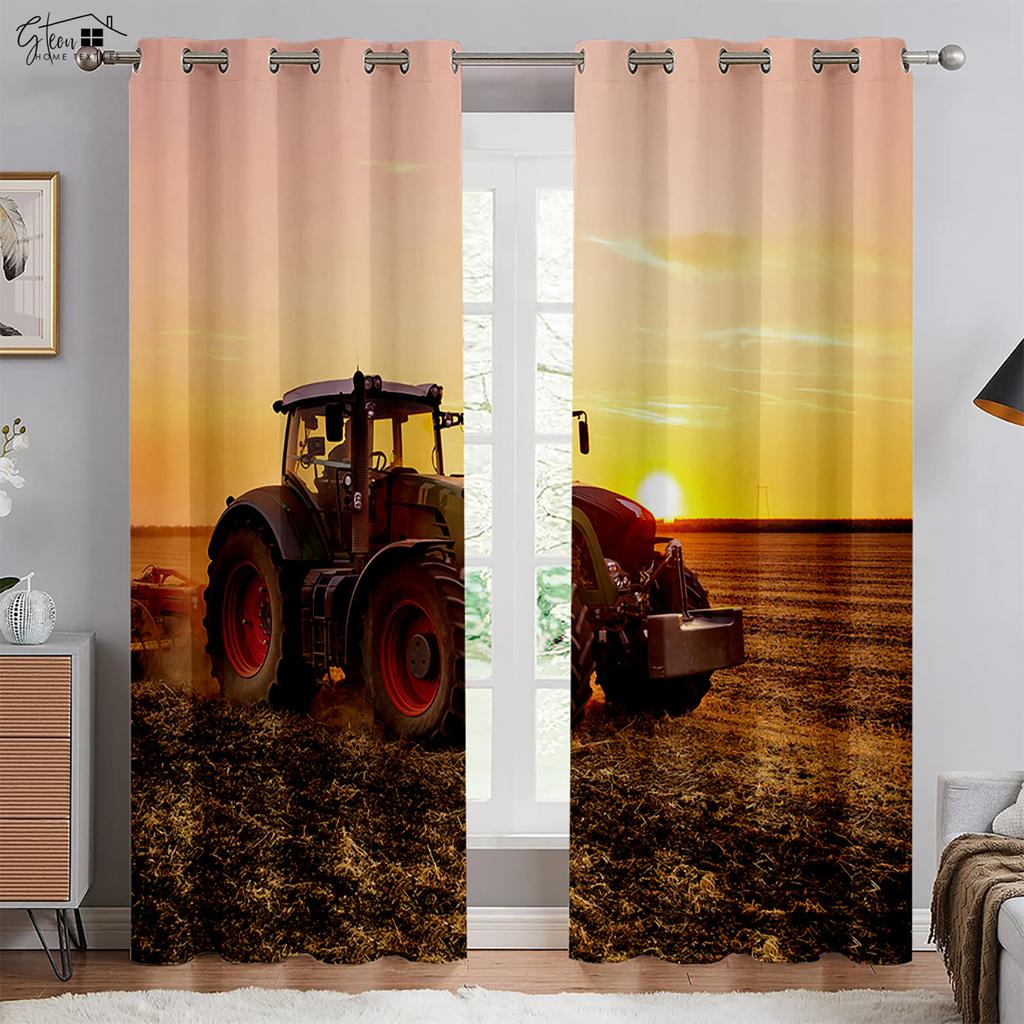Трактор 3D Печатные Шторы Спальня Гостиная Кухня Оконные Шторы 100% Полиэстер Волокно Шторы Домашнее Украшение 2 ШТ.