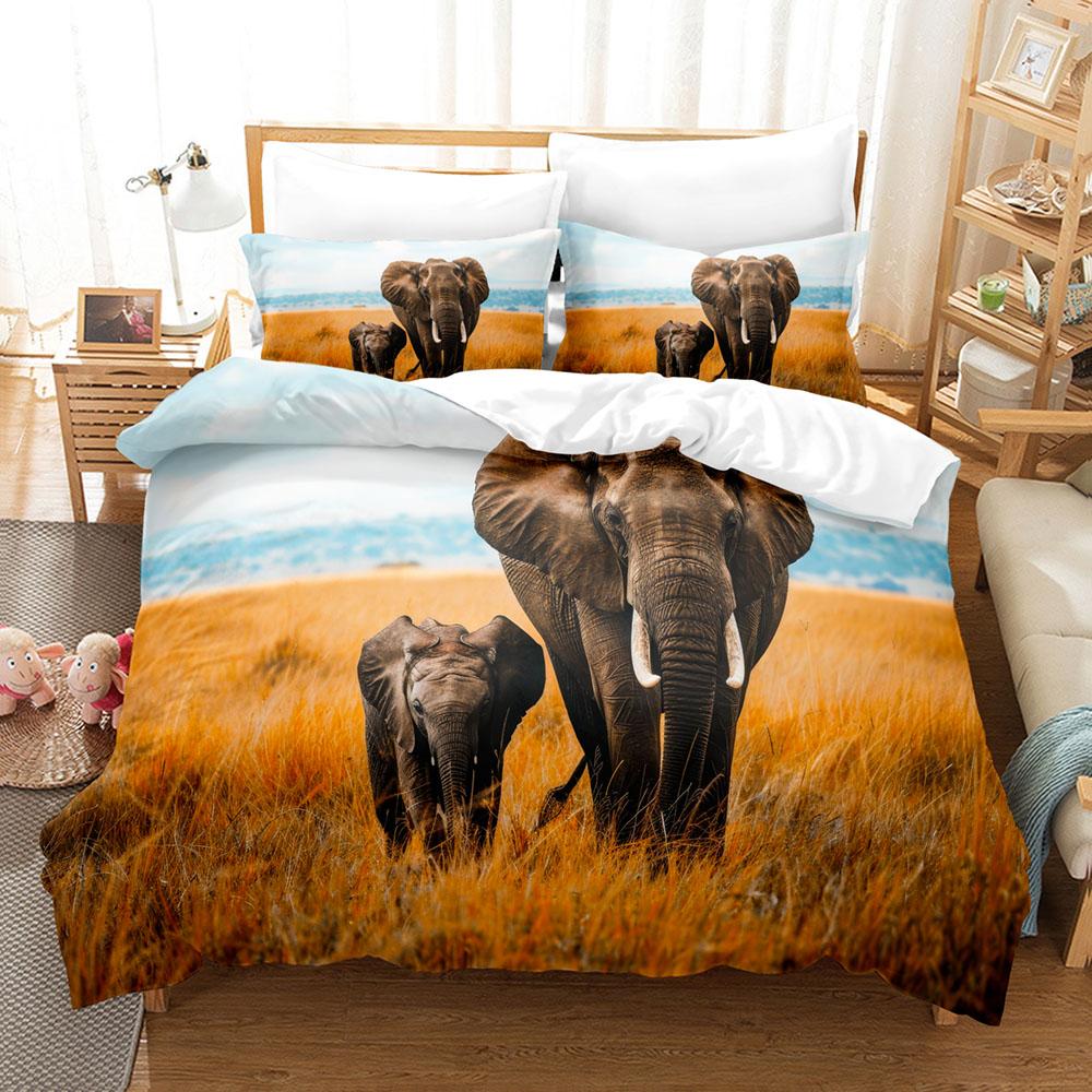 Africa Elephant Bedding Set 3D Print Wild Animals Adult Boy Girl Bedroom Decoration Duvet Cover Set Single Double Size Bed Linen