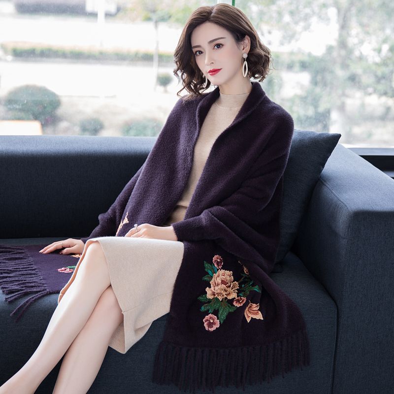 Shawl Jacket Cloak Sweater Autumn and Winter Warm Scarf Women's Dual-purpose Thick Medium Long Outer Cloak