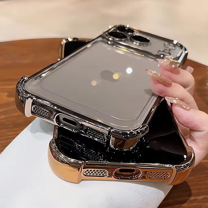 Электроplated Прозрачный Чехол Для Телефона Для iPhone 17 Air 16 e 15 14 13 12 11 Pro Max Plus Mini Полная Защита Объектива Подушка Безопасности Чехол