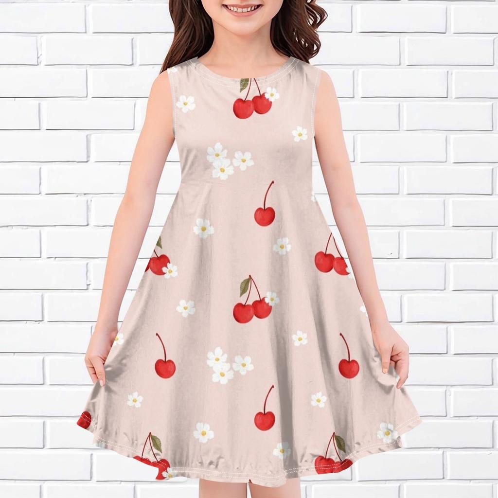 Детское летнее повседневное модное платье без рукавов с круглым вырезом и принтом
