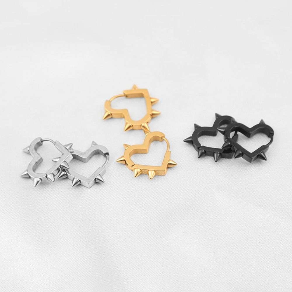 Y2K Punk Spike Rivet Ear Buckle Korean Style Goth Heart Earrings Fashion Jewelry Men