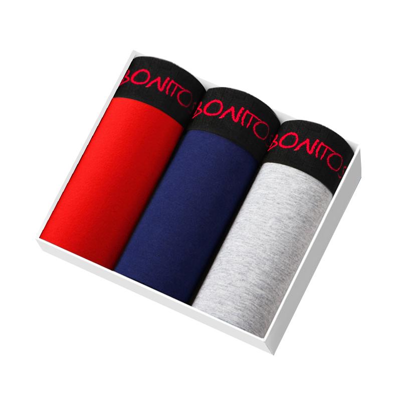 BONITOS 3 шт., хлопковые мужские боксеры, однотонные мужские трусы, сексуальный комплект мужского нижнего белья