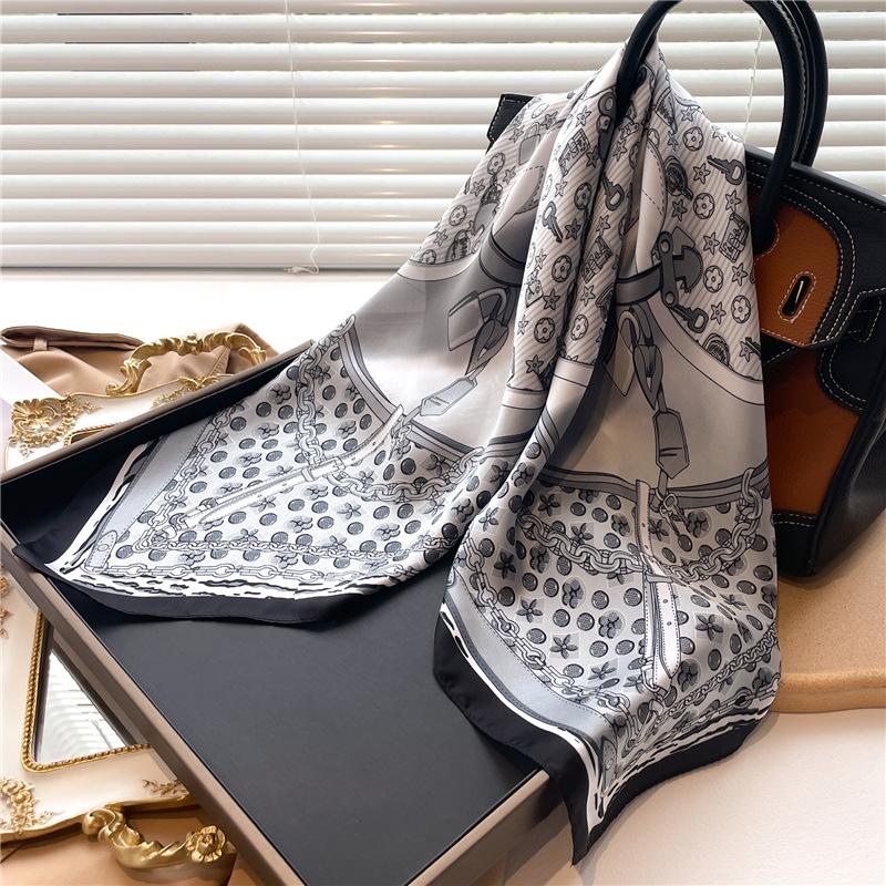 Peony Flower Small Silk Scarf Satin Versatile Scarf Thin Sunscreen Headscarf 70Cm Simulated Silk Square Scarf