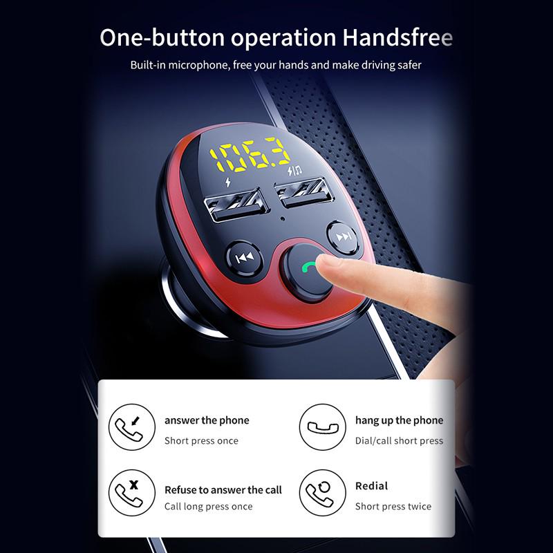 Автомобильный комплект Bluetooth5.0 Беспроводной FM-передатчик Автомобильное зарядное устройство с двумя USB-портами MP3-плеер Радиоадаптер Поддержка громкой связи TF-карта Вход для флэш-накопителя USB